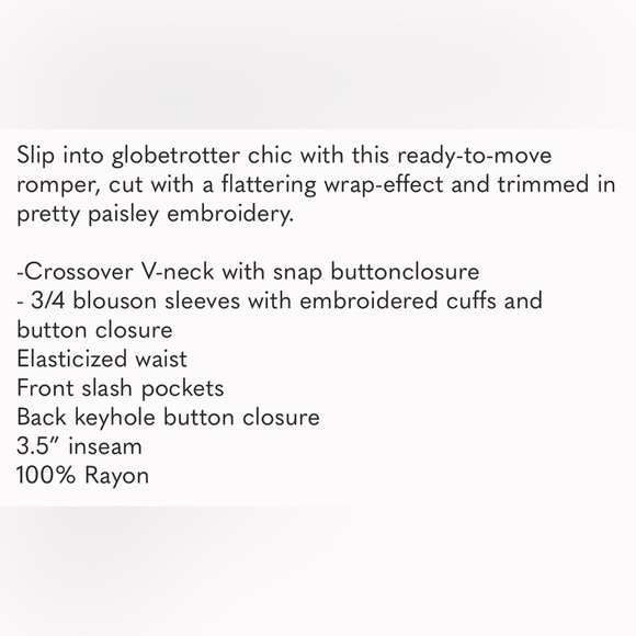 Loft embroidered wrap romper M petite NWOT - Picture 9 of 11